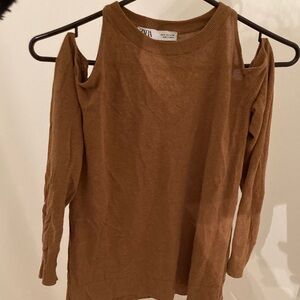 Zara Women's brown Cold Shoulder Long Sleeve Top